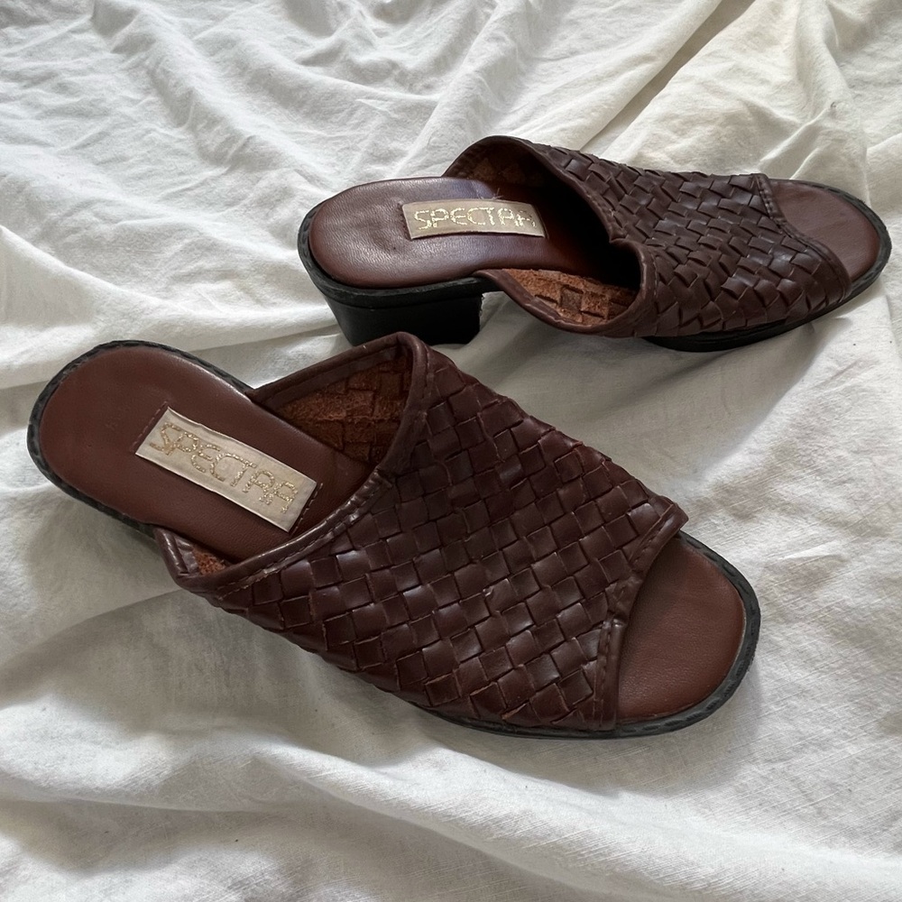 Vintage leather open-toe mules